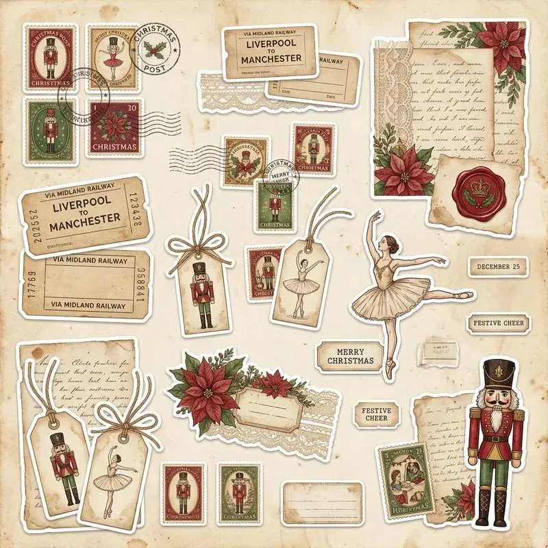 Watercolor Christmas Ephemera Sheets