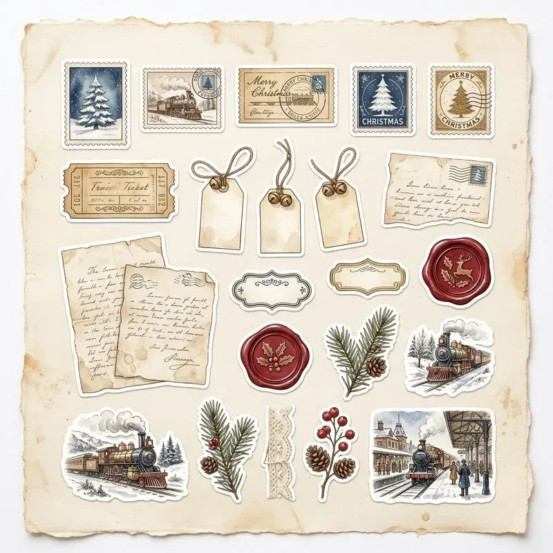 Watercolor Christmas Ephemera Sheets