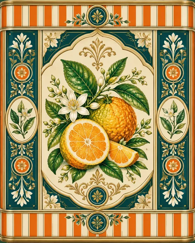 Ornate Tea Tin Emblems