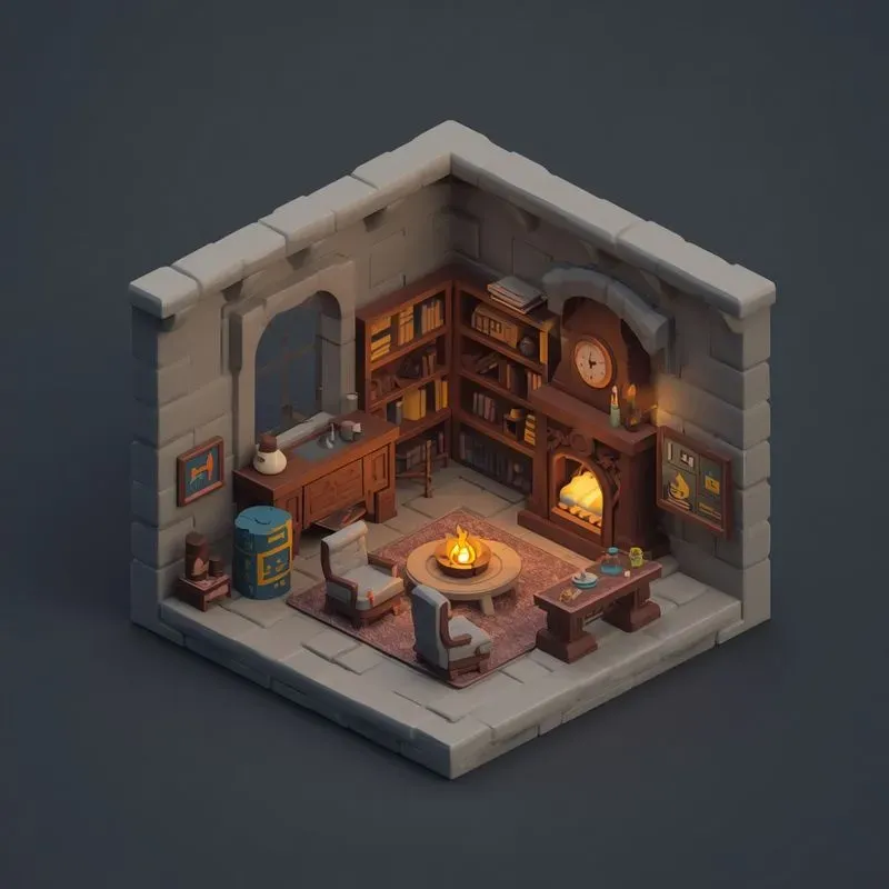 3D Isometric Cozy Fantasy Room Dioramas