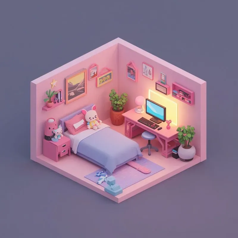 3D Isometric Cozy Fantasy Room Dioramas