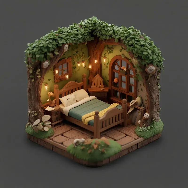 3D Isometric Cozy Fantasy Room Dioramas