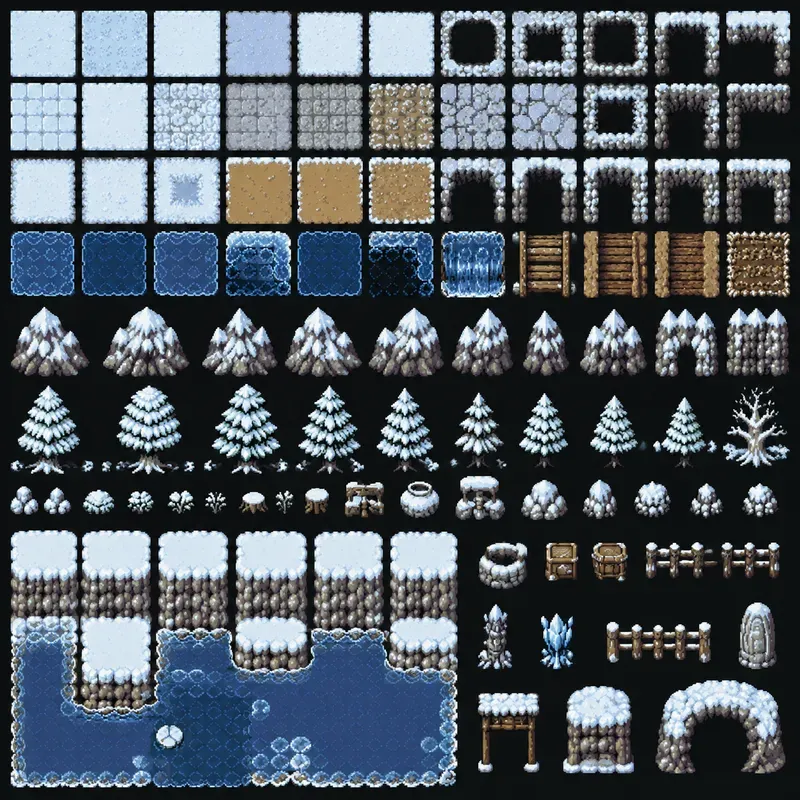 8bit RPG Terrain Tileset Designs