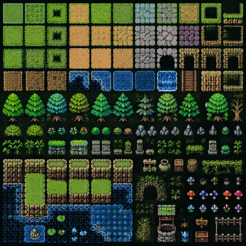 8bit RPG Terrain Tileset Designs