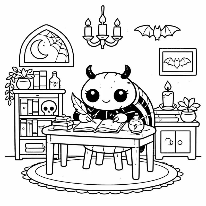 Cozy Gothic Nook Coloring Pages