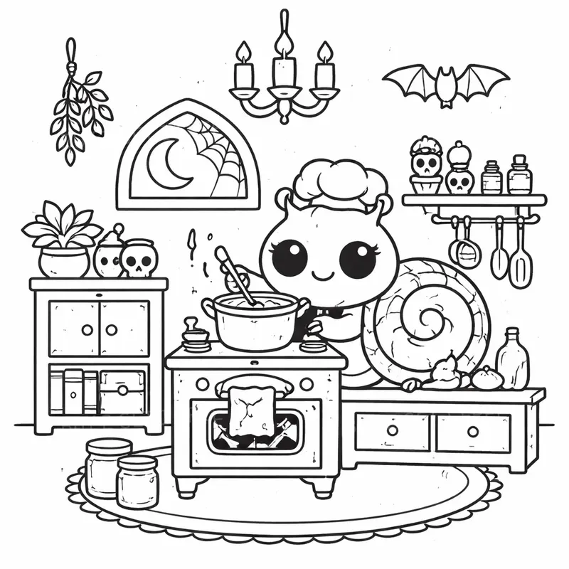 Cozy Gothic Nook Coloring Pages