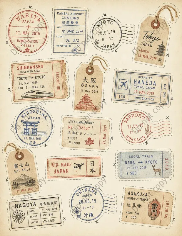 Travel Stamp Junk Journal Sheets
