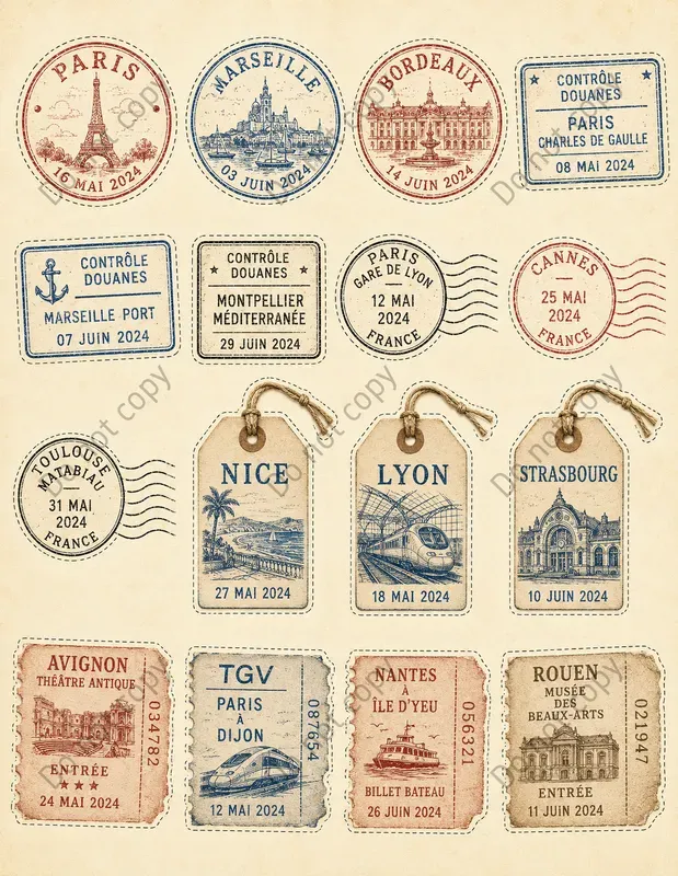 Travel Stamp Junk Journal Sheets