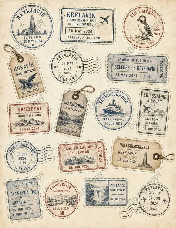 Travel Stamp Junk Journal Sheets