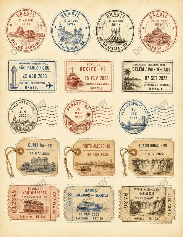 Travel Stamp Junk Journal Sheets