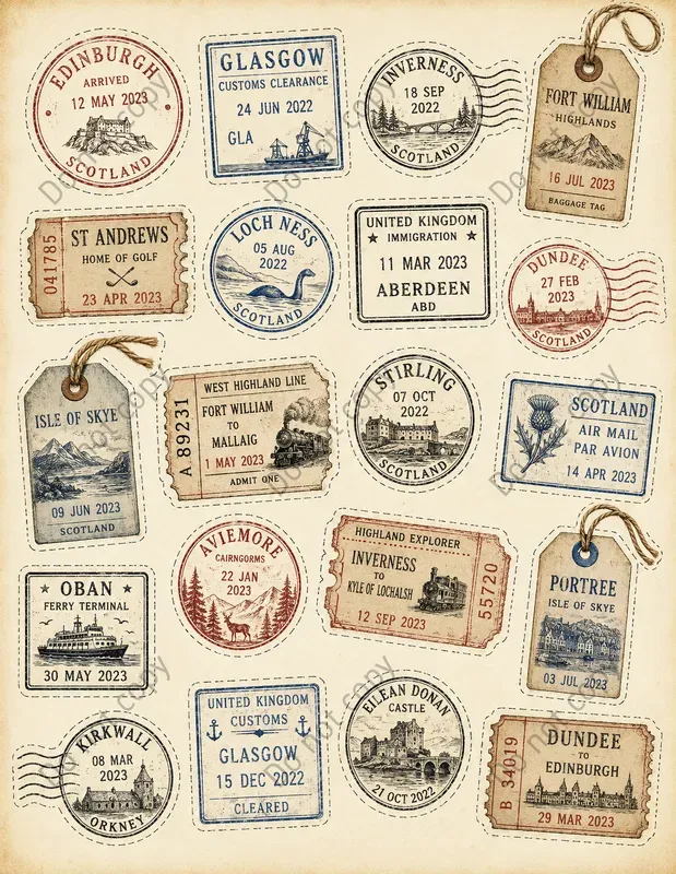 Travel Stamp Junk Journal Sheets