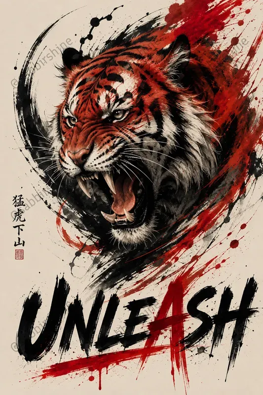 Abstract Ink Brush Animal Poster Generator