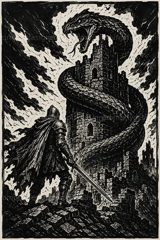 Dark Fantasy Linocut Posters