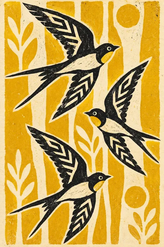 Rustic Linocut Block Print Art