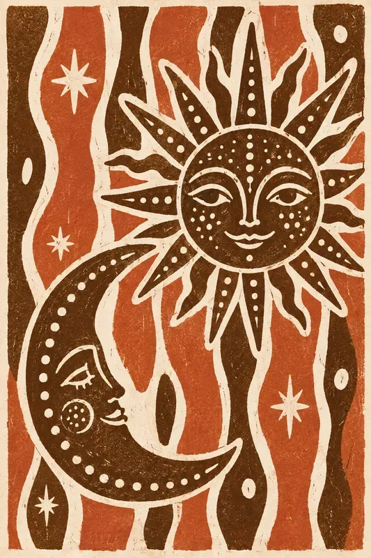 Rustic Linocut Block Print Art