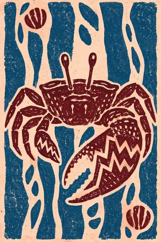 Rustic Linocut Block Print Art