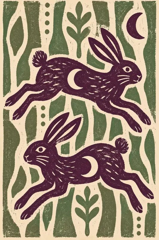 Rustic Linocut Block Print Art