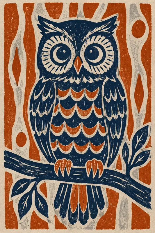 Rustic Linocut Block Print Art