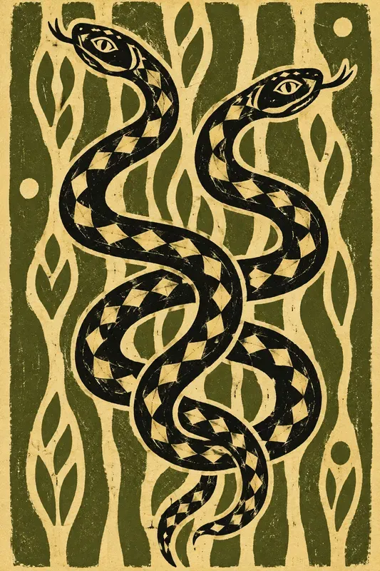 Rustic Linocut Block Print Art