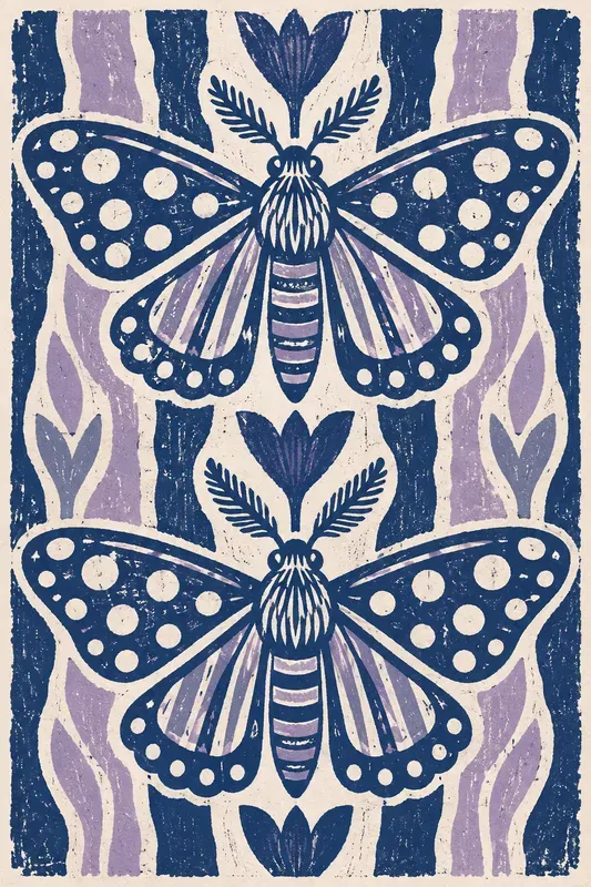 Rustic Linocut Block Print Art