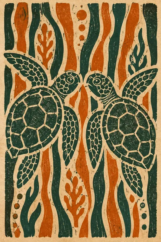 Rustic Linocut Block Print Art