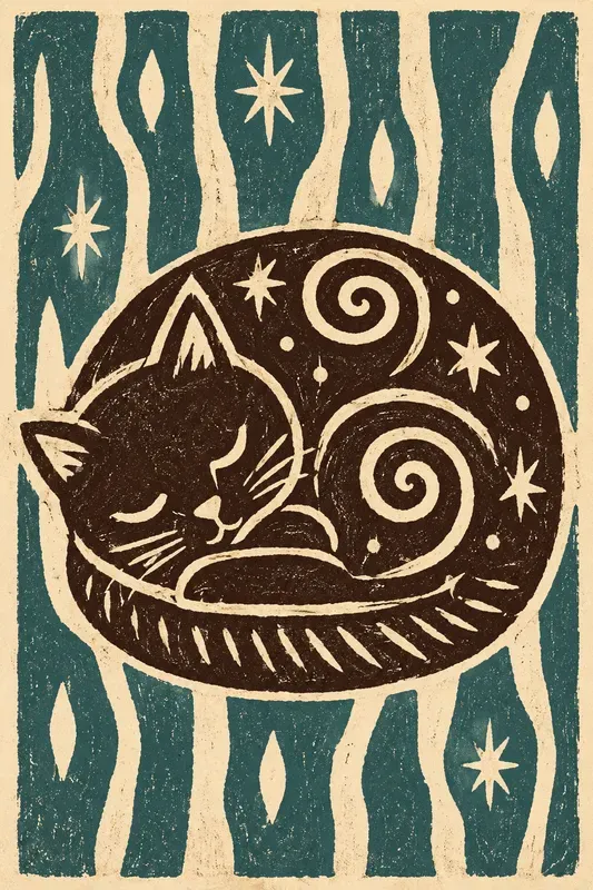 Rustic Linocut Block Print Art