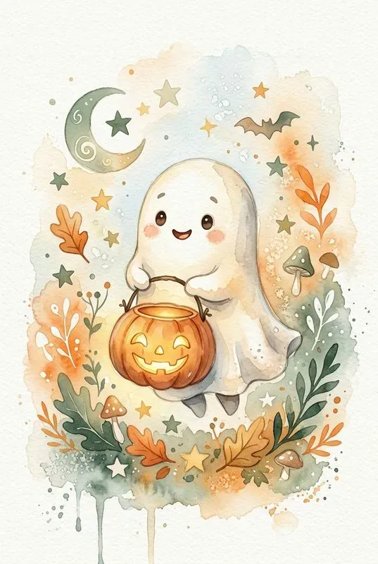 Whimsical Halloween Watercolor Clip Art