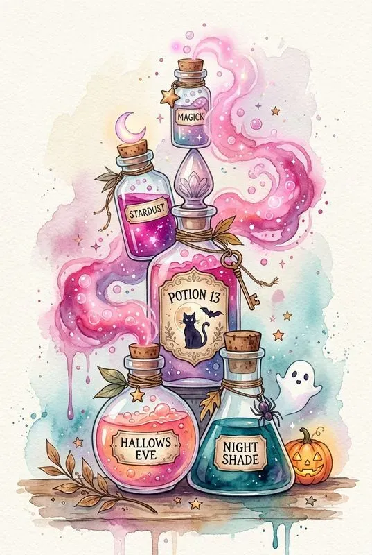 Whimsical Halloween Watercolor Clip Art