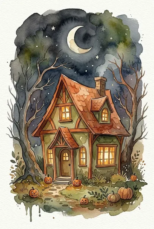 Whimsical Halloween Watercolor Clip Art