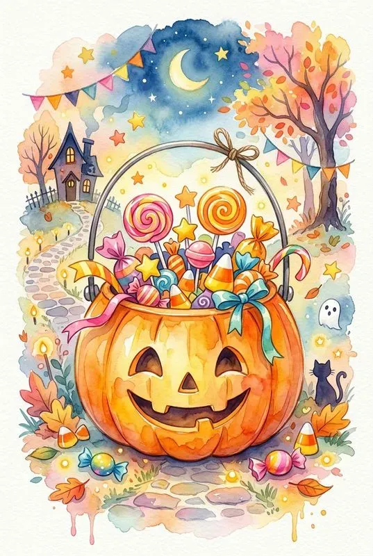 Whimsical Halloween Watercolor Clip Art