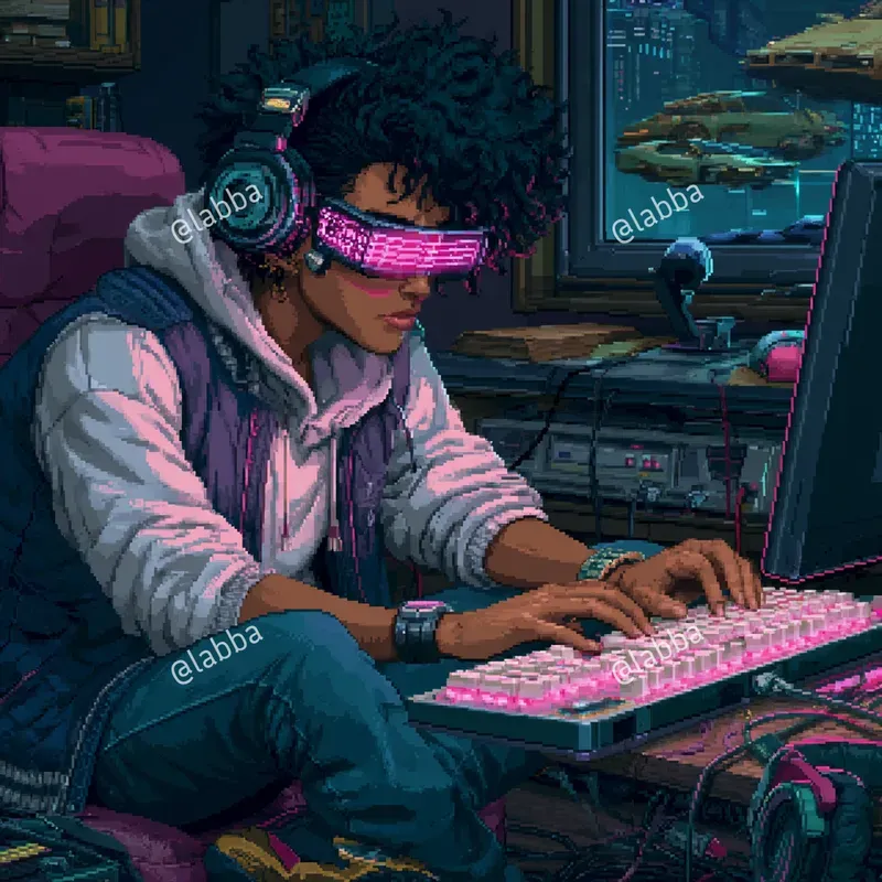Retro 16 Bit Cyberpunk Pixel Art