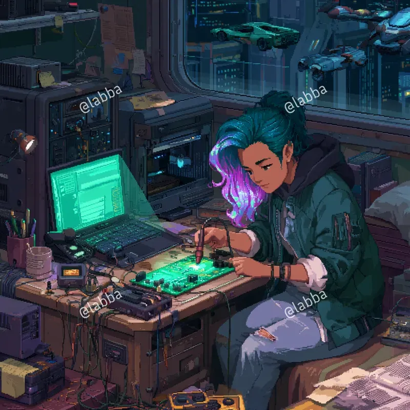 Retro 16 Bit Cyberpunk Pixel Art