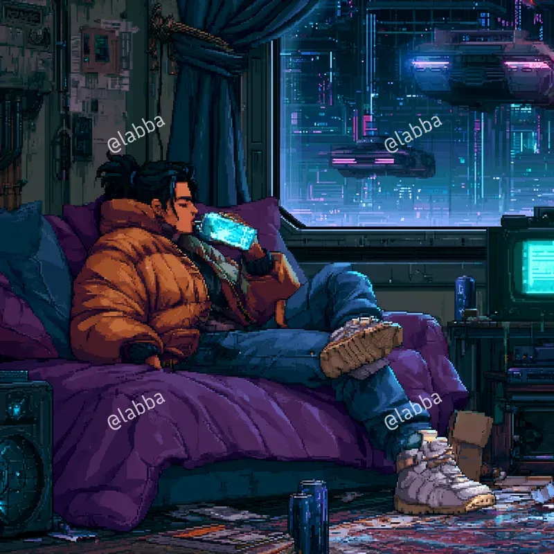 Retro 16 Bit Cyberpunk Pixel Art