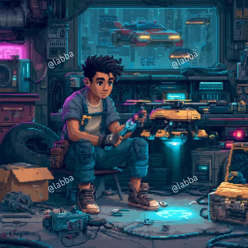 Retro 16 Bit Cyberpunk Pixel Art