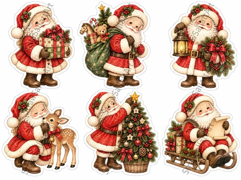 Christmas Vintage Sticker Sheet Cliparts