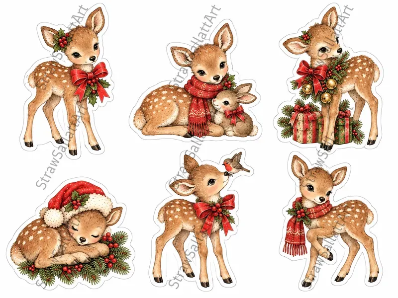 Christmas Vintage Sticker Sheet Cliparts