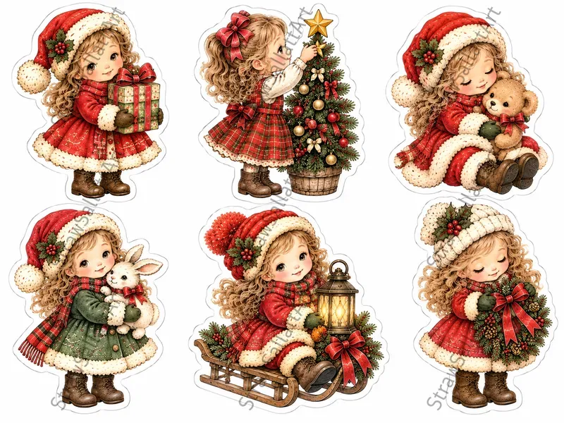 Christmas Vintage Sticker Sheet Cliparts