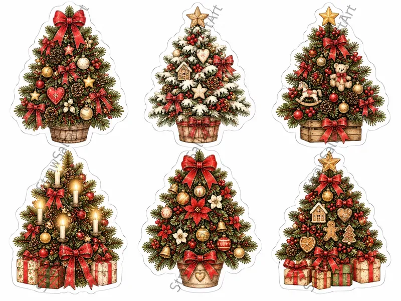 Christmas Vintage Sticker Sheet Cliparts