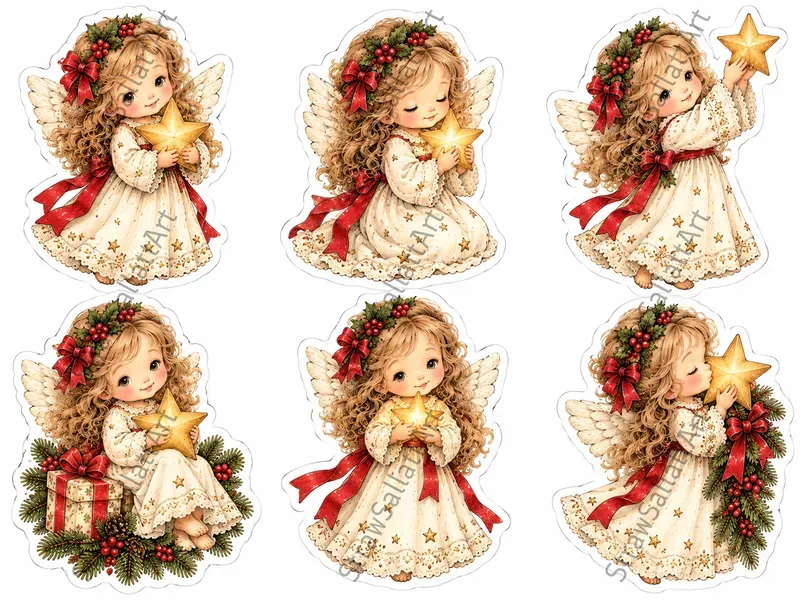Christmas Vintage Sticker Sheet Cliparts