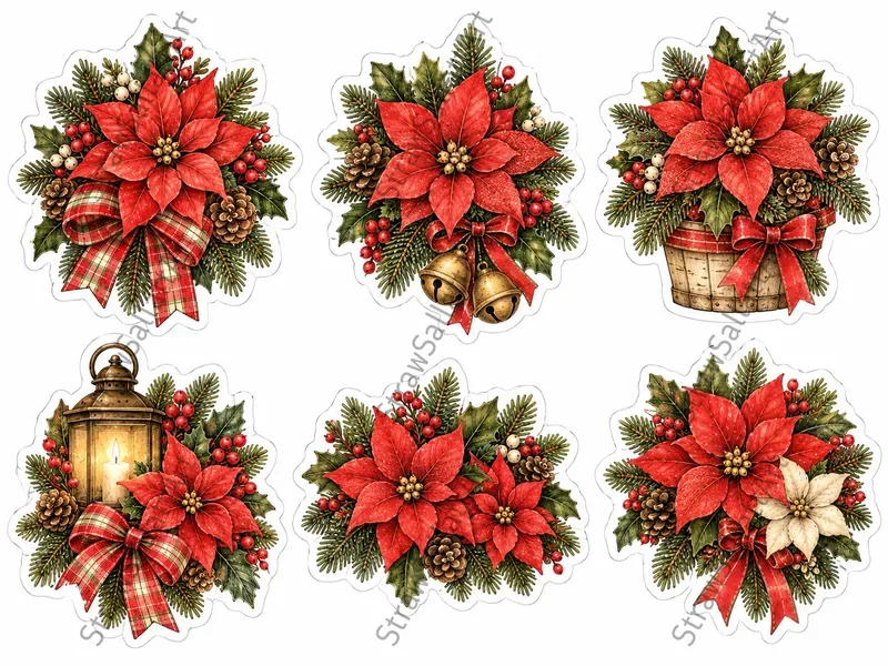 Christmas Vintage Sticker Sheet Cliparts