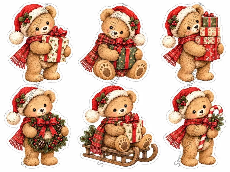 Christmas Vintage Sticker Sheet Cliparts