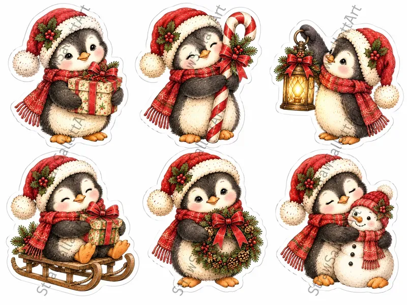Christmas Vintage Sticker Sheet Cliparts
