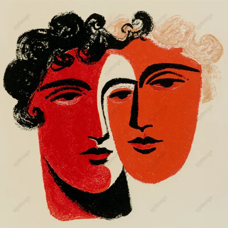 Retro Red Ink Portrait Art