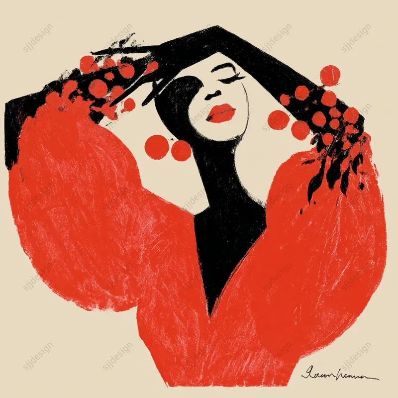 Retro Red Ink Portrait Art