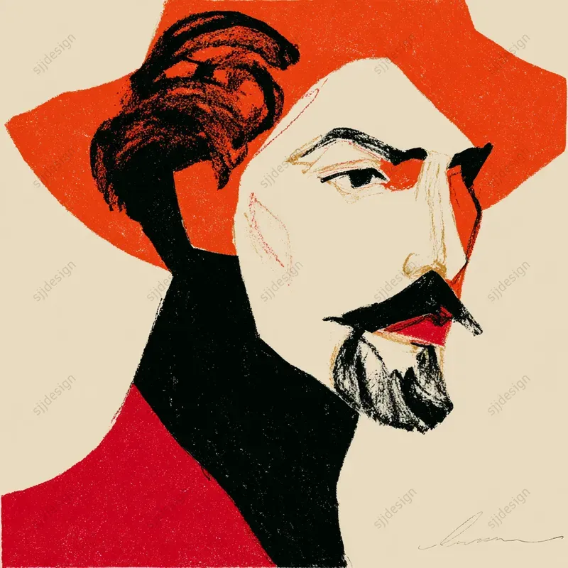 Retro Red Ink Portrait Art