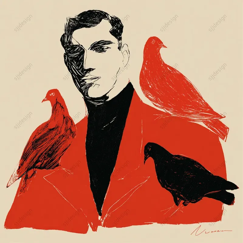 Retro Red Ink Portrait Art