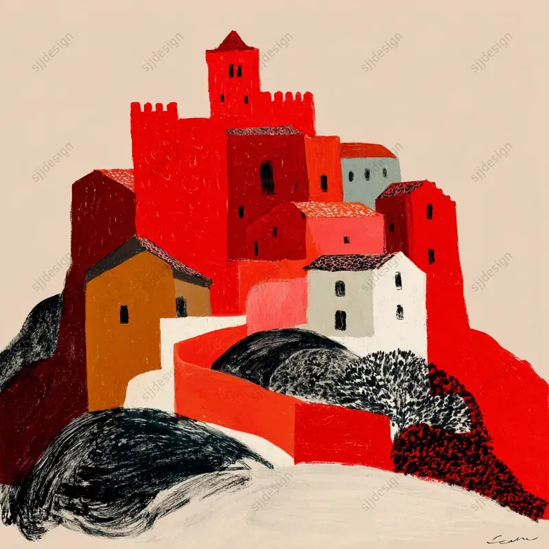 Retro Red Ink Portrait Art