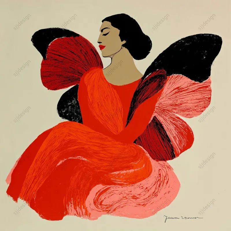 Retro Red Ink Portrait Art