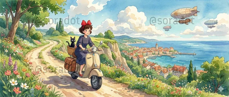 Whimsical Ghiblistyle Motorcycle Journeys