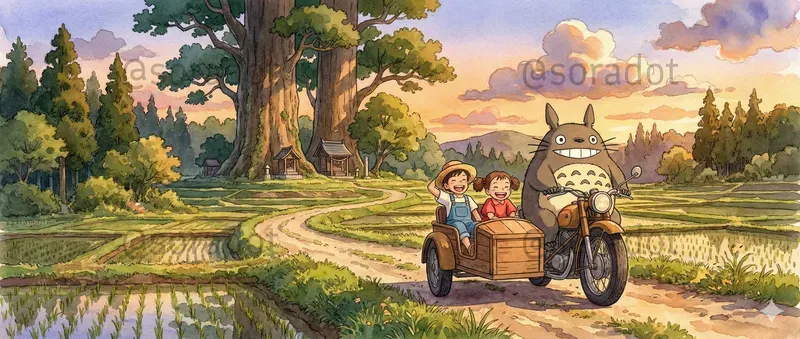 Whimsical Ghiblistyle Motorcycle Journeys